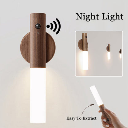 Motion Sensor Magnetic Wood Wireless Light