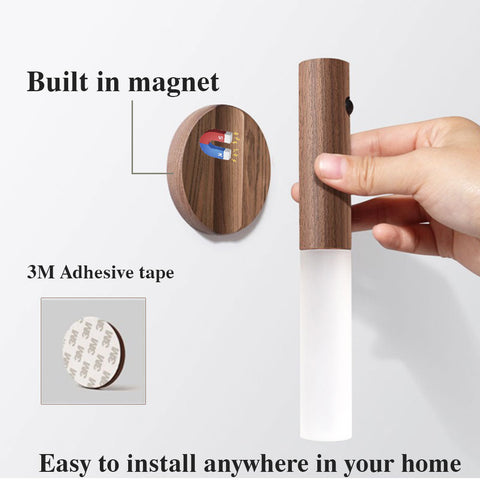 Motion Sensor Magnetic Wood Wireless Light